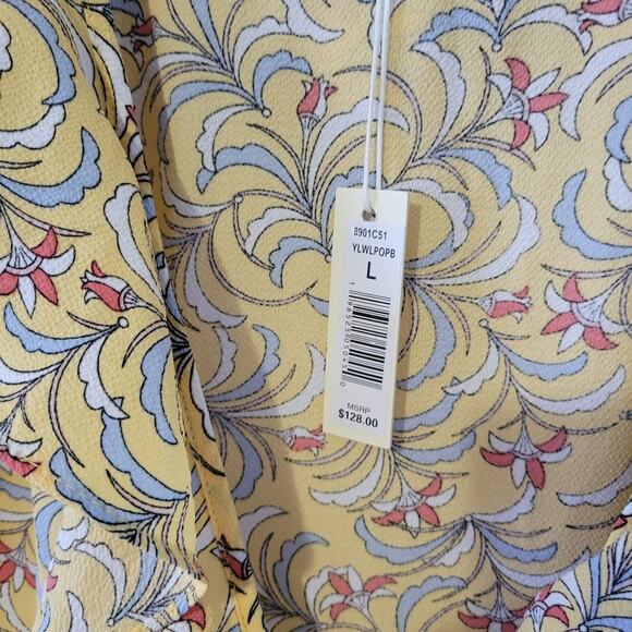 Max Studio Summer Wrap Dress Ruffle Midi Yellow Floral Flowy Hi Lo Sz L - Picture 6 of 9